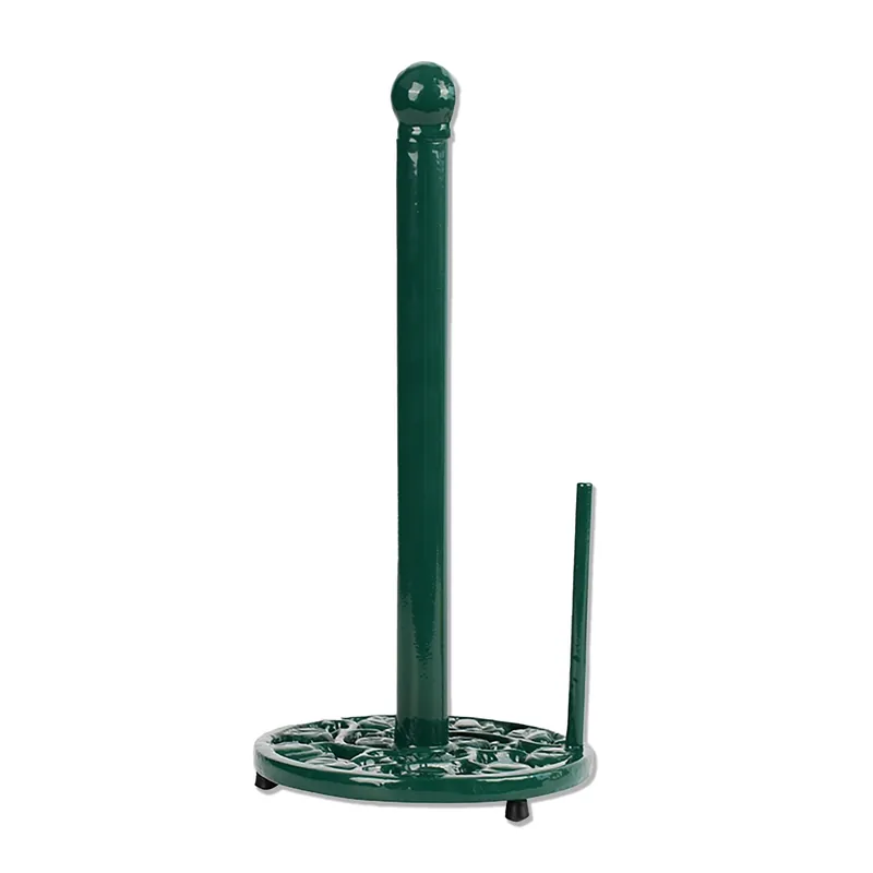 MINLUFUL Green Cast Iron Paper Towel Holder for Kitchen Countertop - Vintage Pumpkin Pattern Standing Dispenser with Heavy Weighted Base, Farmhouse Decor, Fits Jumbo Rolls, One-Handed Tear