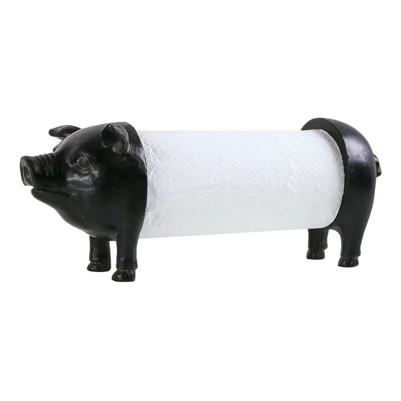 NIKKY HOME Pig Paper Towel Holder Black Vintage Decorative Animal Tissue Towel Display Stand for Countertop Rustic Country Kitchen Toilet Farmhouse Decor Gift, Black Pig