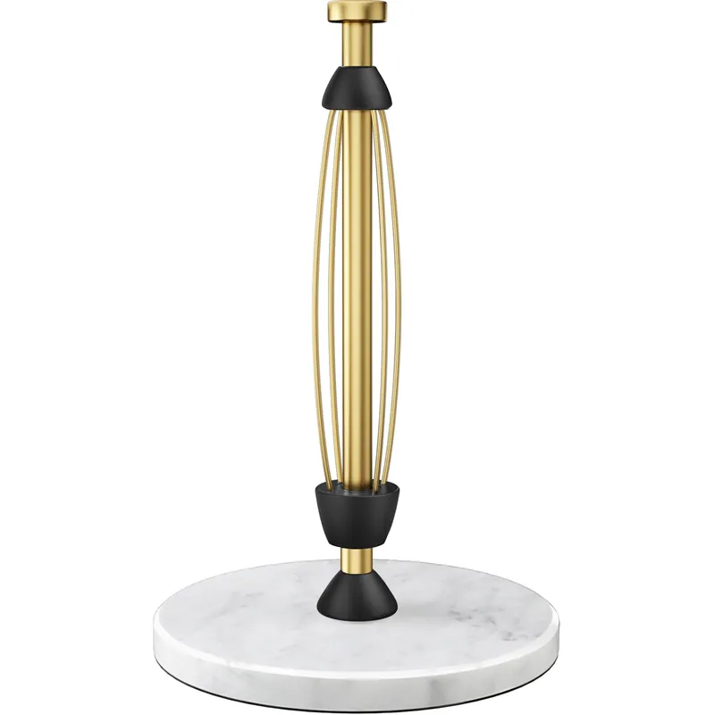 Paper Towel Holder Countertop, Marble Weighted Base, Warm Gold, One-Handed Tear, Freestanding Paper Towel Stand Rack with Ratchet Mechanism for Kitchen Bathroom Essential Decor Accessories