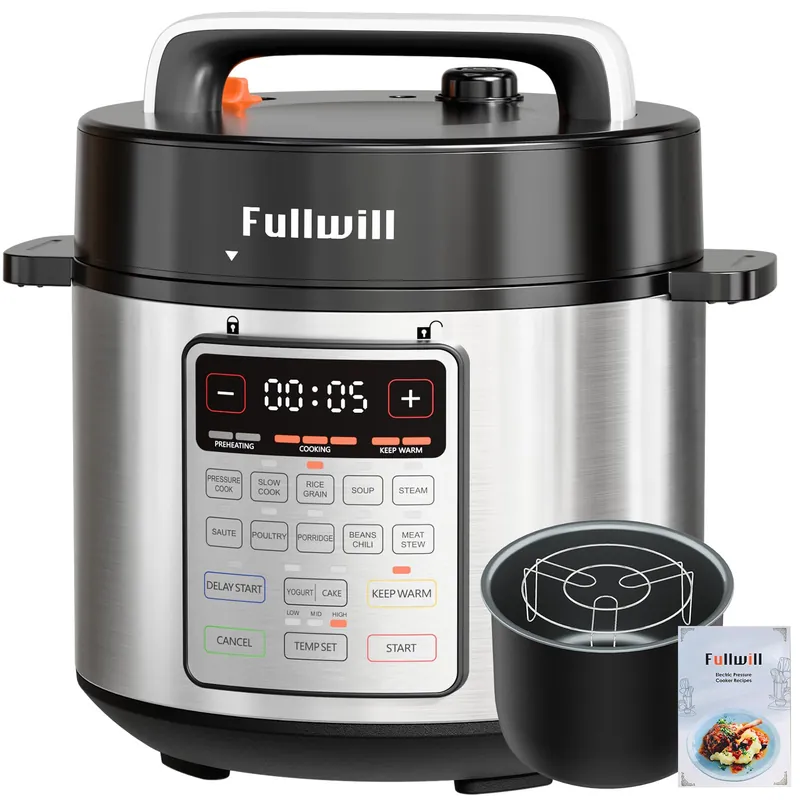 Fullwill 9-in-1 Electric Pressure Cooker, 12 Presets Instant Multi Cooker, Olla de Presion Nonstick Pot 6 Quarts Slow Cooker, Rice Cooker, Steamer, Sautรฉ, Yogurt Maker, Warmer