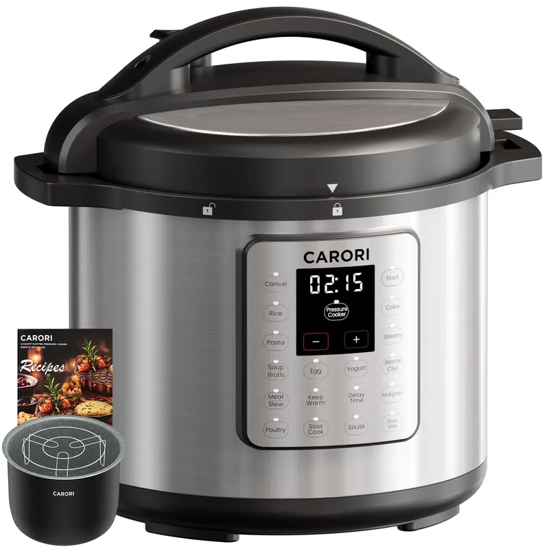 12-in-1 Electric Pressure Cooker 8 Quart, 1200W olla de presion Multi-Cooker with Non-Stick Ceramic Pot, Slow Rice Cooker, Saute, Steamer, Yogurt & Food Warmer, Delay Timer, Silver