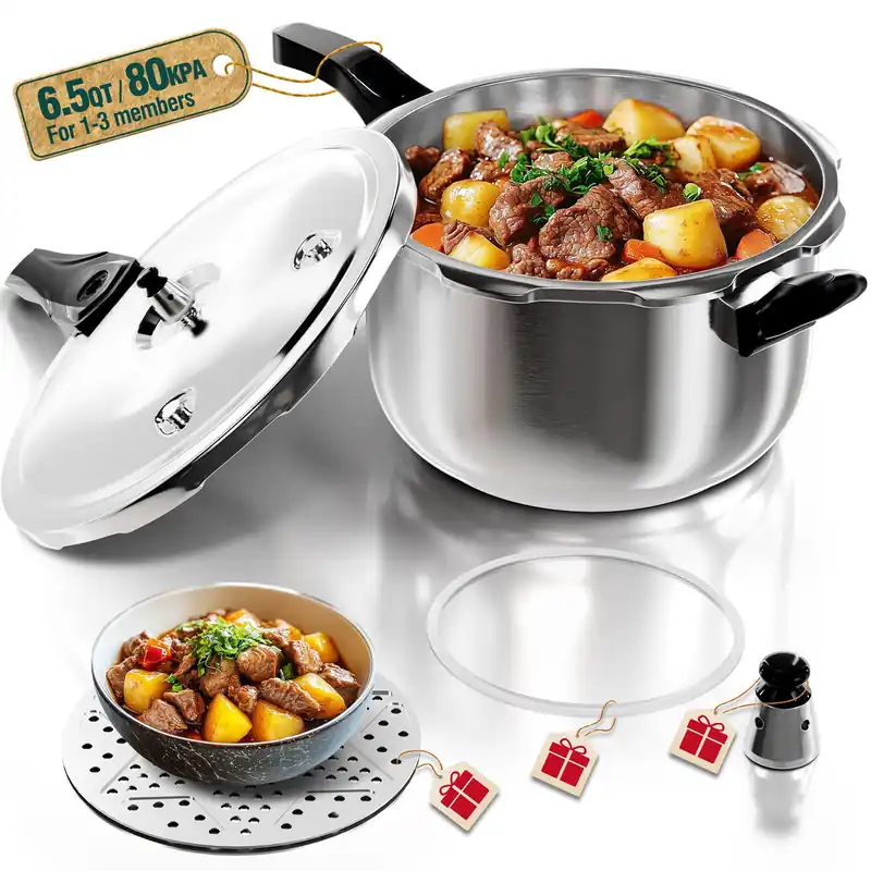 WantJoin Pressure Cooker Stainless Steel 6.5 Qt, Commercial Stove Top Pressure Cooker Pot Used for Pressure Foodie or Steaming, Compatible with Gas & Induction Cooker