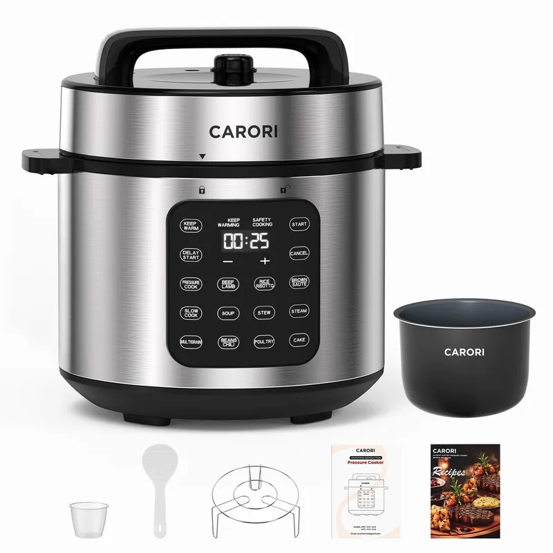 6Qt Electric Pressure Cooker, 9-in-1 Programmable with IMD Touchscreen, Rice Cooker, Slow Cook, Steam, Sauté, Warmer, 24H Delay Start, Non-Stick Ceramic Pot, 1000W, Silver