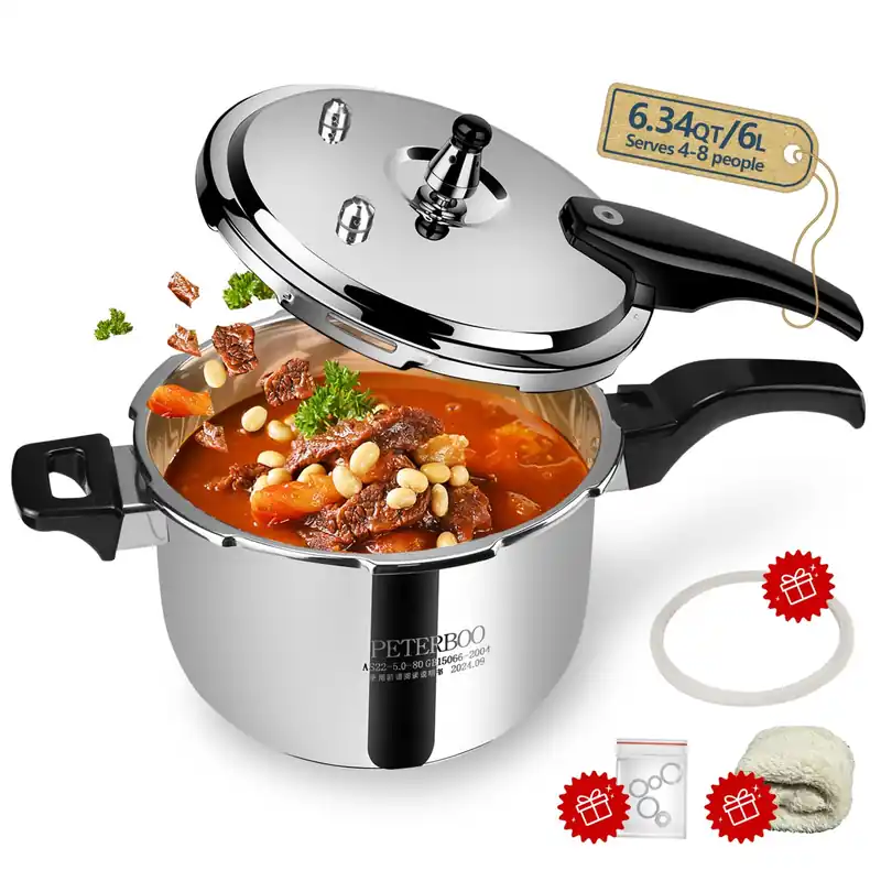 Premium Stainless Steel Pressure Cooker 6 quart 8 Safety Features & Quick Cooking stovetop pressure cookers;instant pot pressure cooker;olla de presion pressure cooker Stainless Steel 6+qt