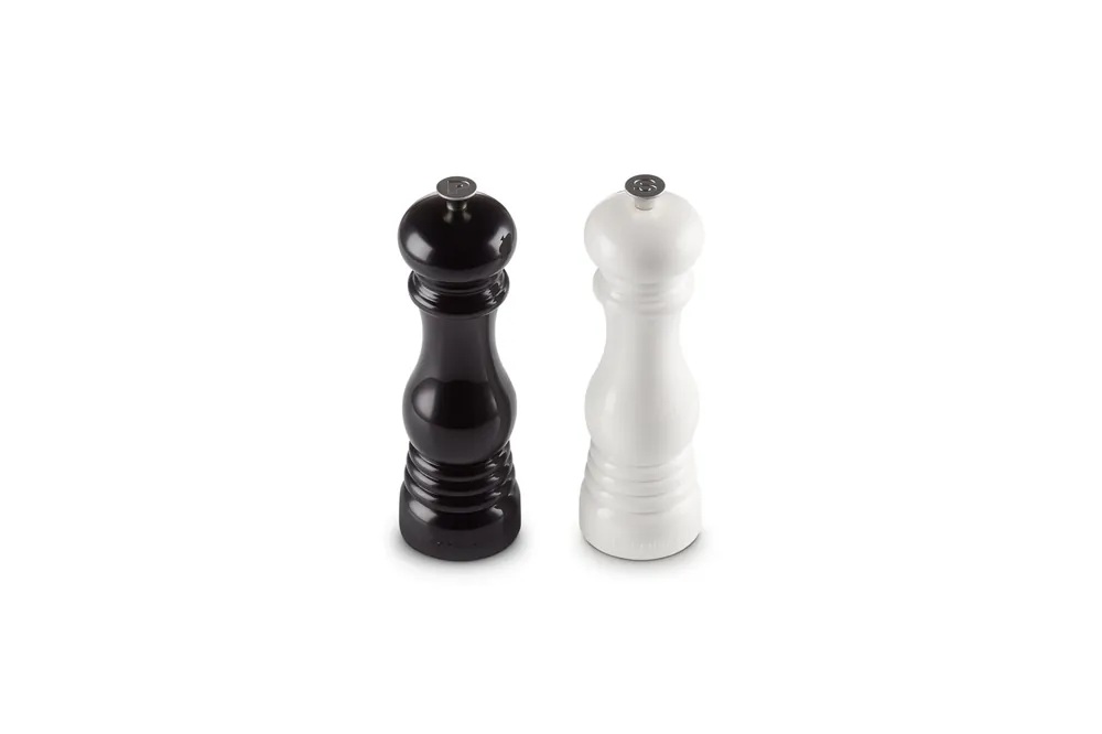 Le Creuset Salt and Pepper Mill Set, 8" x 2 1/2" each, Black & White