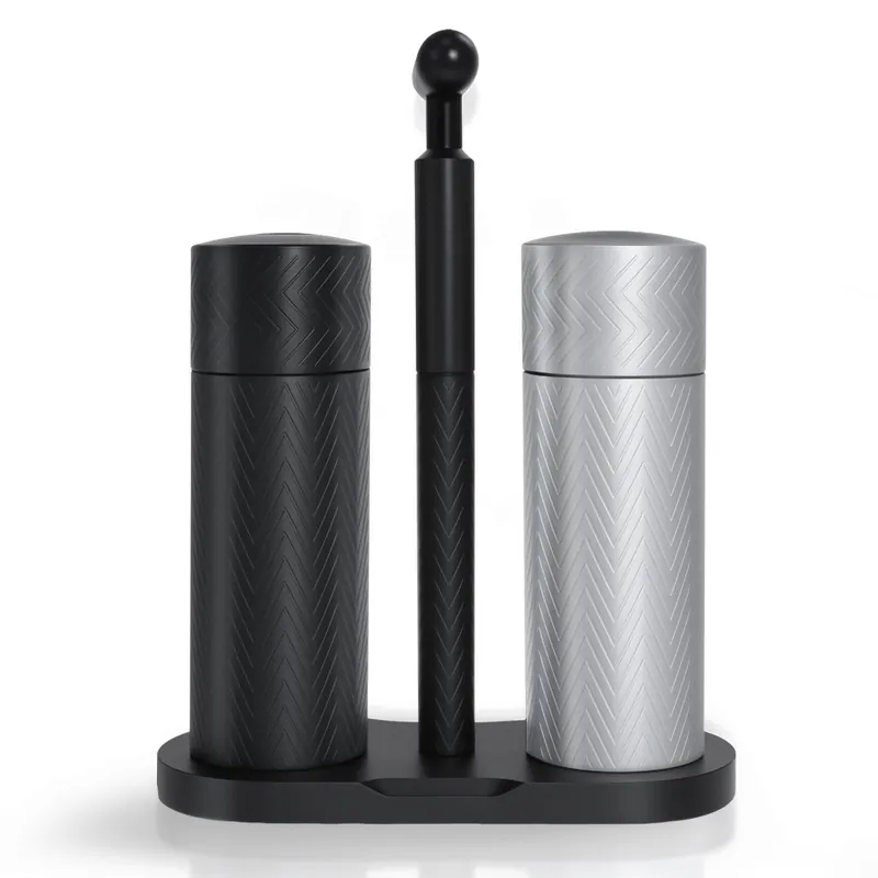 ARKNOAH Salt and Pepper Grinder Set 2-Pack with Stand, Adjustable Coarseness Mill - Aerospace Aluminum Body, Stainless Steel & Ceramic Core, Refillable Spice Grinders for Kitchen & BBQ