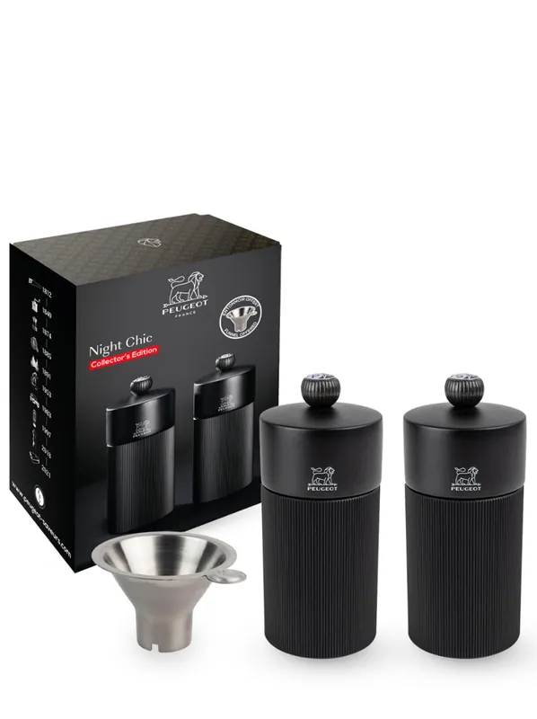 Gift Set – Line Manual Pepper and Salt Mills, Matte Black with stainless steel funnel, 12 cm