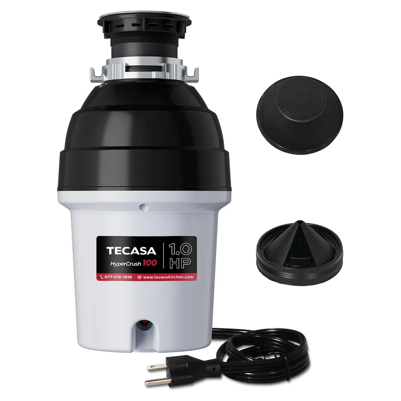 1 HP Garbage Disposal with Sound Reduction, TECASA Food Waste Disposer for Kitchen Sink, Septic Safe Garbage Disposal, Power Cord Included, Grey and Black - HyperCrush 100