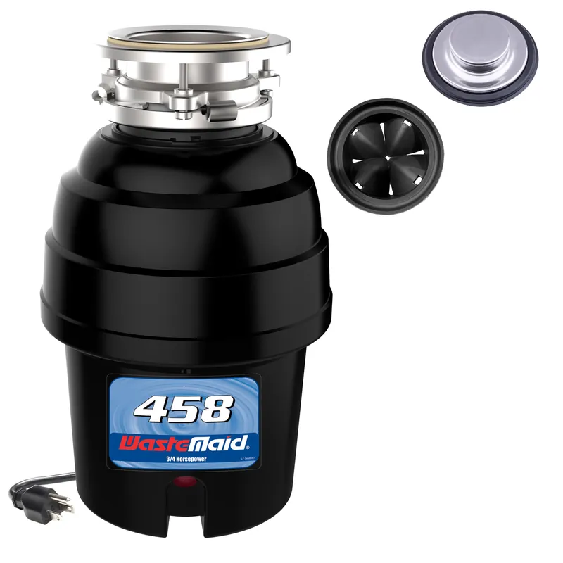 Waste Maid 10-US-WM-458-3B Garbage Disposal Anti-Jam Stainless Steel Food Waste Grinding System, 3/4 HP Deluxe, Black