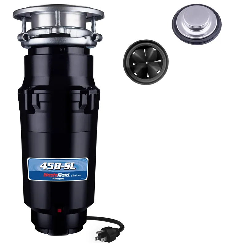 Waste Maid 10-US-WM-458-SL-3B Garbage Disposal Anti-Jam Stainless Steel Food Waste Grinding System, 3/4 HP Slim Line, Black
