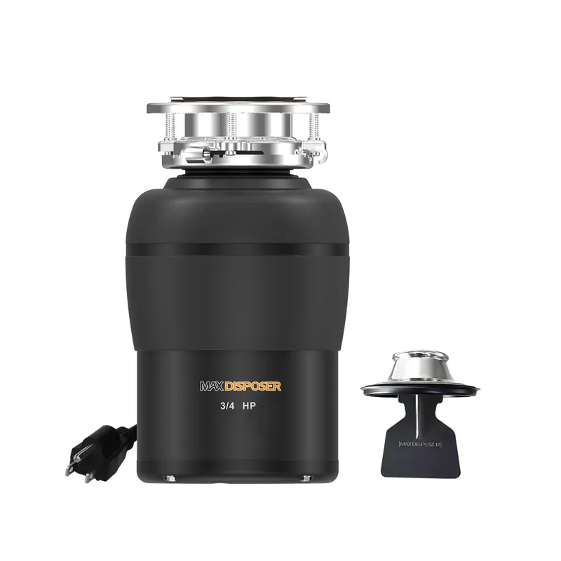 MAX DISPOSER Garbage Disposal 3/4 HP for Kitchen sink Quiet with Stopper Power Cord, Easy install, Continuous Feed Food Waste Disposer Stainless Steel Grind 0.75 Horsepower AC Motor Unit (MAX-4)