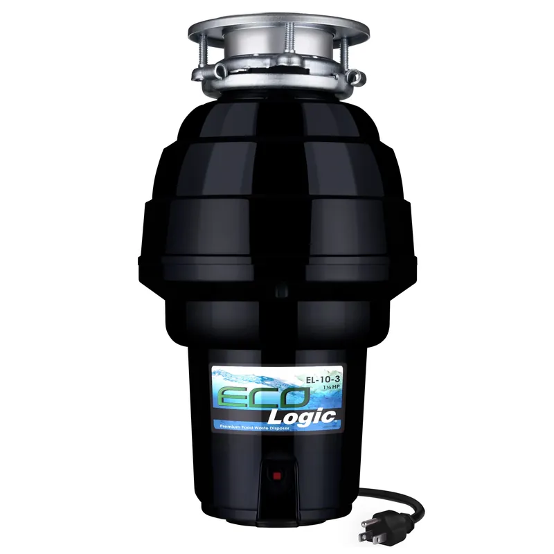 Eco Logic 1 1/4 Horsepower Garbage Disposal with Removeable Splash Guard, Attached Power Cord and Standard 3-Bolt Mounting System, Continuous Feed Disposer