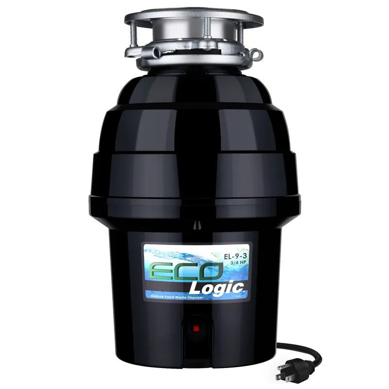 Eco Logic 3/4 Horsepower Garbage Disposal with Removeable Splash Guard, Attached Power Cord and Standard 3-Bolt Mounting System, Continuous Feed Disposer