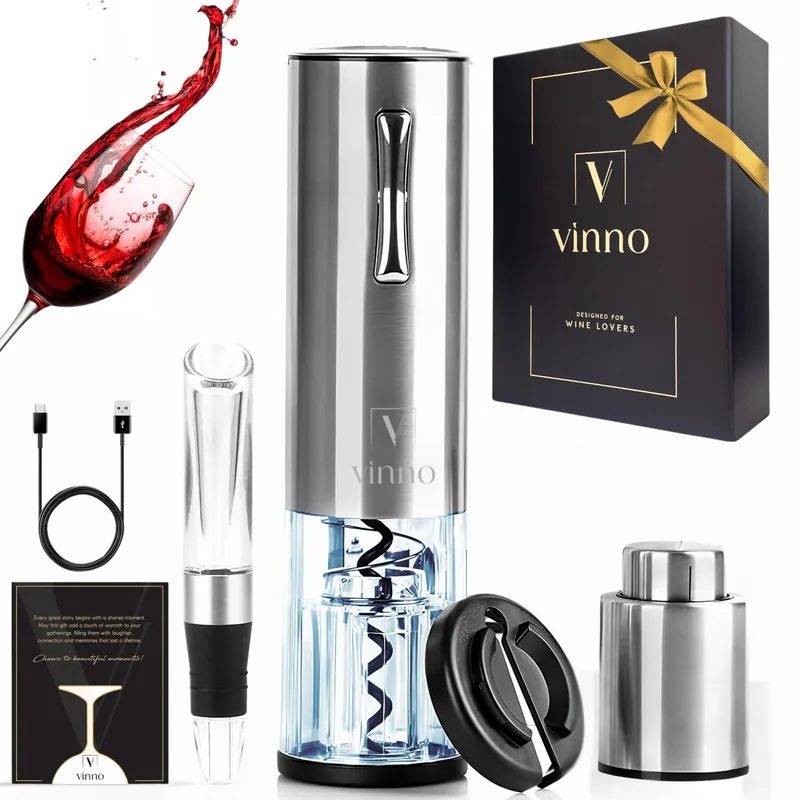 Electric Wine Opener Set, Rechargeable Wine Bottle Opener with Foil Cutter, Aerator, Vacuum Stopper, USB Cable, Luxury Wine Gift Set for Women & Men, Housewarming, Wedding, Mother‘s Day