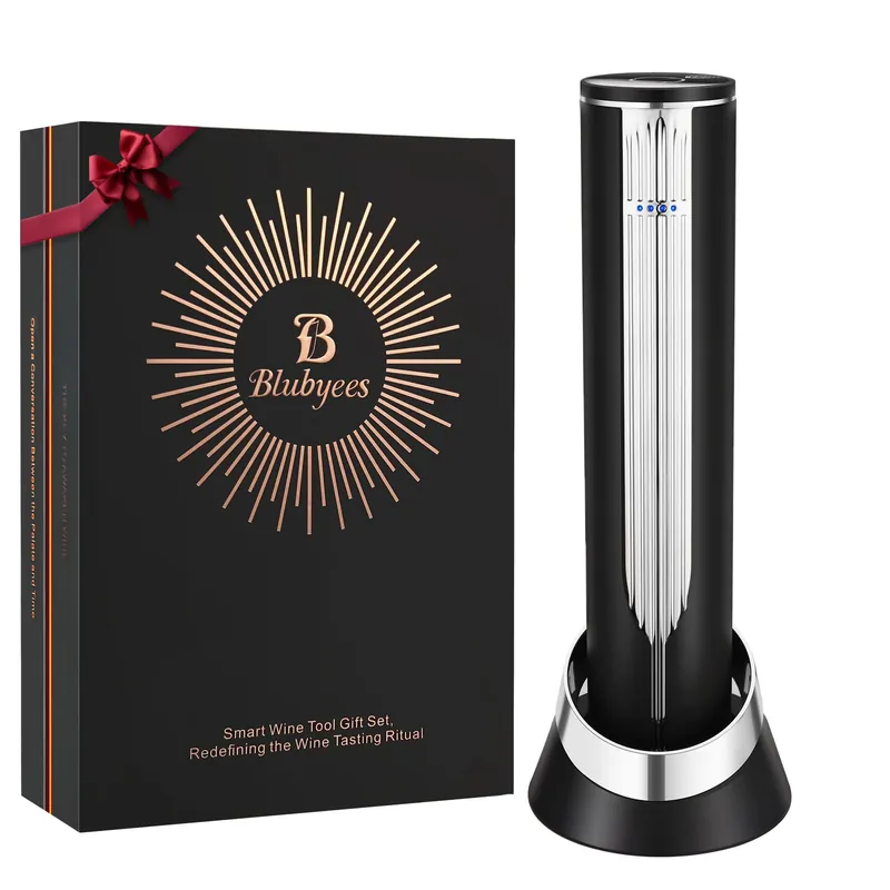 BLUBYEES Electric Wine Bottle Opener with Charging Base & Built-in Foil Cutter – Rechargeable Intelligent Touch-Activated Automatic Corkscrew – Luxury Christmas Wine Gifts for Women, Men, Seniors