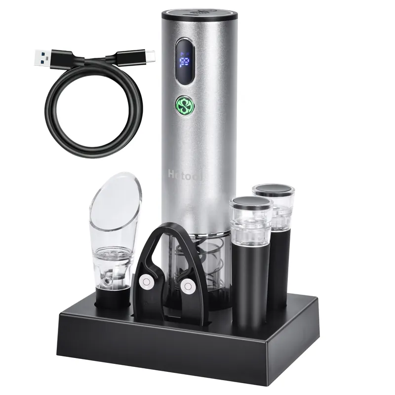 Electric Wine Opener with Wine Accessories -Rechargeable Wine Bottle Opener Set with Base, Wine Aerator, Foil Cutter and Wine Stoppers- Perfect Wine Gifts for Wine Lovers