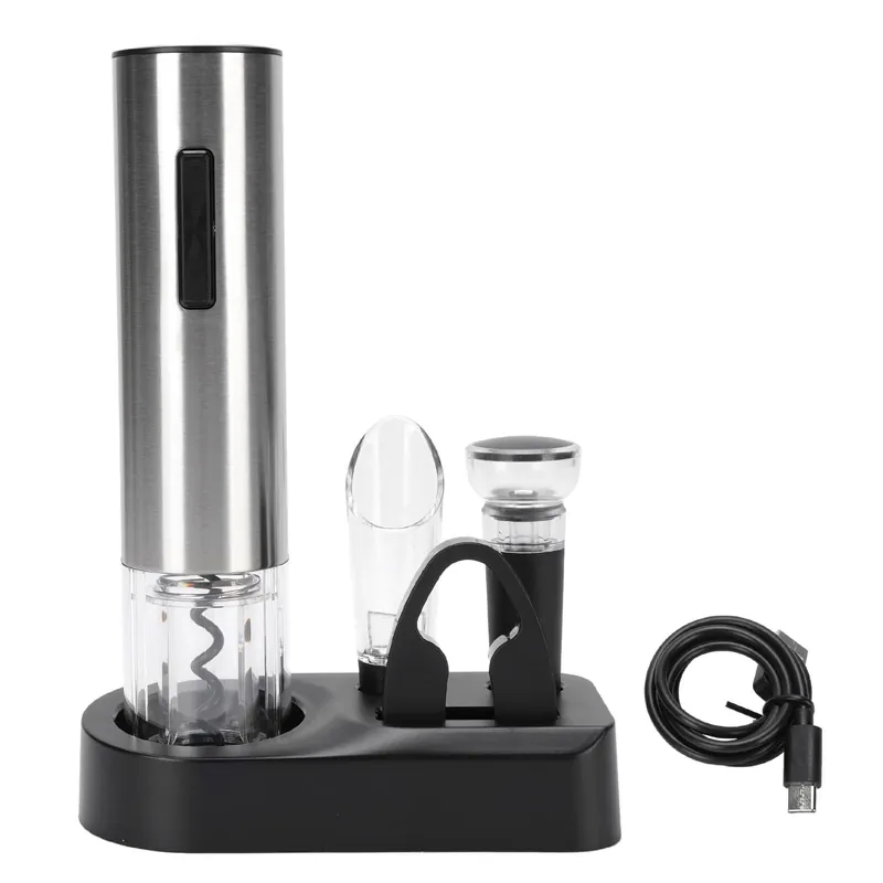 Electric Wine Opener Set with Foil Cutter, Aerator, Vacuum Stopper, Rechargeable Stainless Steel - Automatic Cork Removal, Easy Pouring, Ideal for Home Bar and Parties