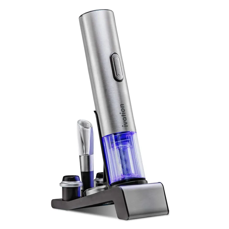 Ivation 6-in-1 Wine Gift Set – Includes Stainless Steel Electric Opener, Vacuum Preserver, 2 Cork Stoppers, Foil Cutter & Charging Base