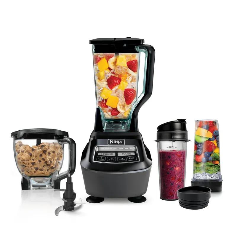 Ninja Kitchen System All-in-One Food Processor & Blender for Smoothies Includes Pitcher, (2) 16 oz. To-Go Cups & 8-Cup Bowl Makes Salsa, Dough, Shakes, & Frozen Drinks 1500W Black BL770