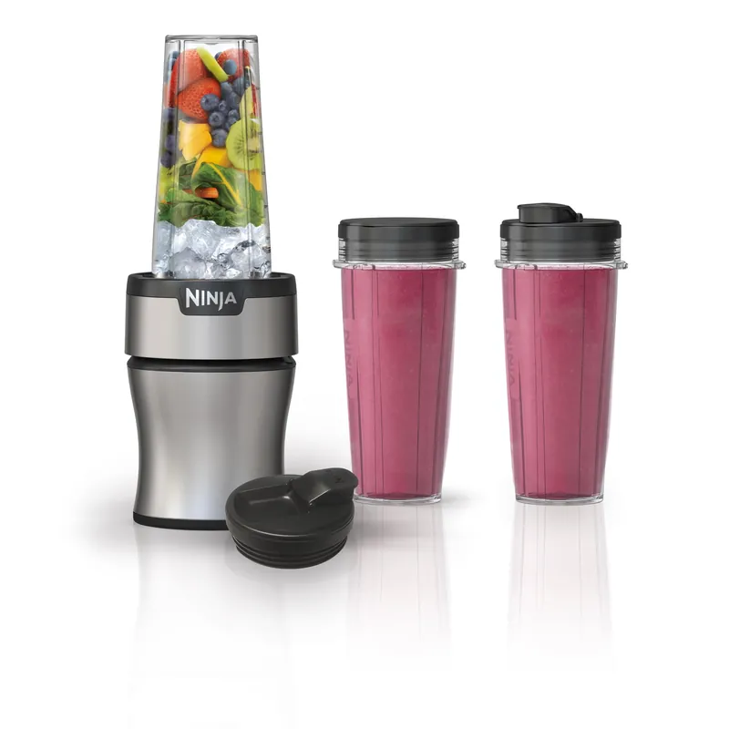 Ninja Nutri-Plus Personal Blender Compact Push to Blend Make Frozen Drinks, Smoothies, Sauces & More With (3) 20 oz. To-Go Cups, (2) Spout-Lids & (1) Storage-Lid 900 Peak Watt Silver BN301