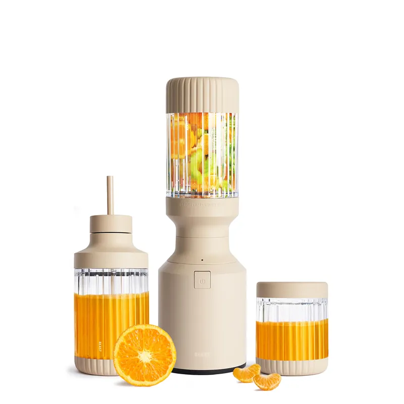 The Beast Mini Blender Plus Mini Countertop Kitchen Blender Blend Smoothies and Shakes, Dressings, Sauces, Dips Extra Vessels, Straw Cap and Straws Included 600W (Sand)