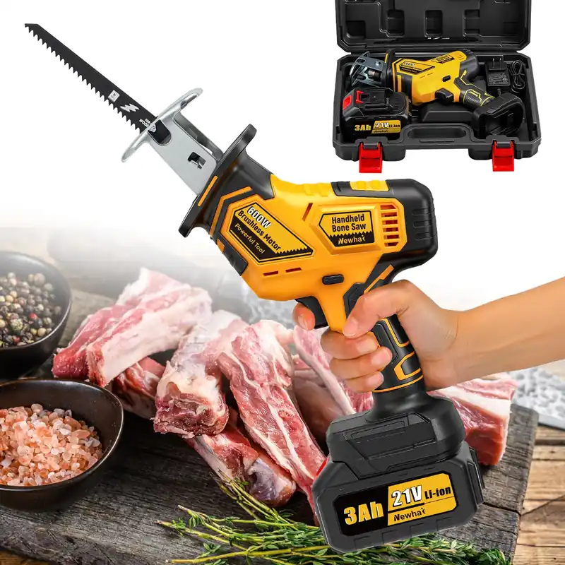 Newhai Cordless Electric Bone Saw, 600W Handheld Butcher Tool with 3000mAh Battery, Variable Speed Home Butcher Saw with 5 Blades for Cutting Ribs, Frozen Meat, Poultry Bones