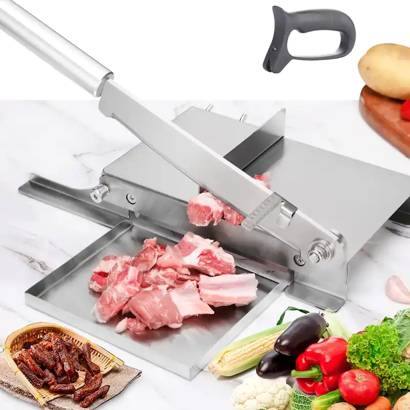 Moongiantgo Biltong Slicer Manual Meat Cutter with Scale - Stainless Steel Cutting Machine Hand Herb Root Slicer for Salami, Ham, Bacon, Vegetables, Deli, Ginseng, Fish (KD0270)
