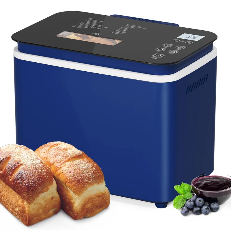 SUNVIVIPRO 21-in-1 Programmable Bread Machine, 2.2LB Break Maker with Nonstick Pan & Digital Touch Panel, 3 Loaf Sizes 3 Crust Color, Keep Warm & 15H Timer, Bread Making Kit & Breakfast Maker, Blue