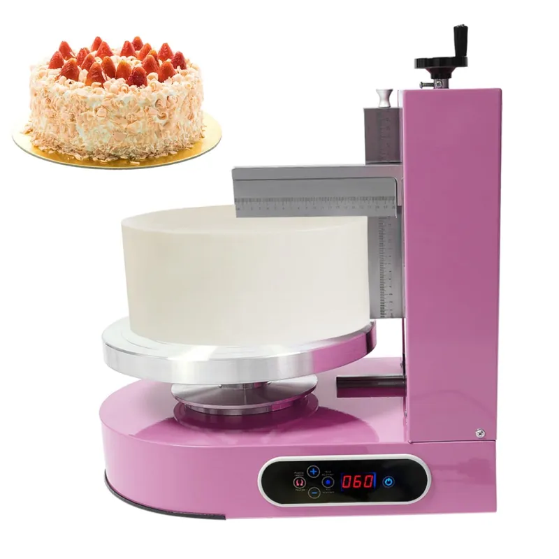 ZERNEIL Automatic Cake Decorating Machine, 200W Cake Cream Spreading Coating Smearing Machine for 4" to 12" Cake, Professional Cake Frosting Applicator W/LCD Display & Adjustable Scraper (Pink)