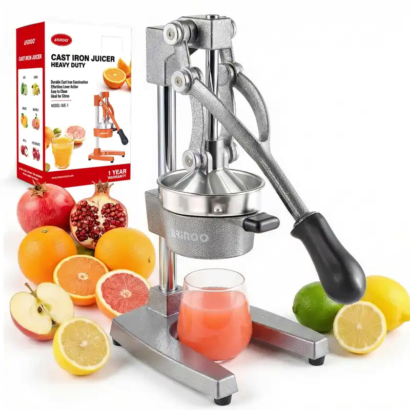 ARINOO Kitchen Cast Iron Citrus Juicer,Manual Hand Press Orange Juicer,Heavy Duty Countertop Squeezer for Lemon,Orange, Easy to Use & Clean(Grey)