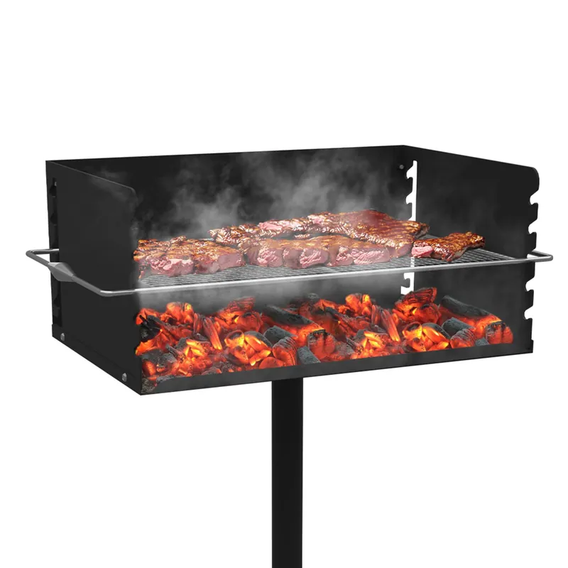 Toriexon Park Grills, 384 Sq. In, Park Style Charcoal Grill, Heavy Duty In Ground Park Grill with Stainless Steel Cooking Grate and Cover for Commercial and Outdoor Cooking 25.5‘‘ L x 17‘‘ W x 11‘‘ H