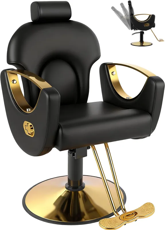 Reclining Barber Salon Chair for Hair Stylist, Professional Hair Stylist Chairs with Heavy Duty Hydraulic Pump, Multi-Function Hairdresser Braiding Styling Chairs Shampoo Chair for Spa Home Euipment