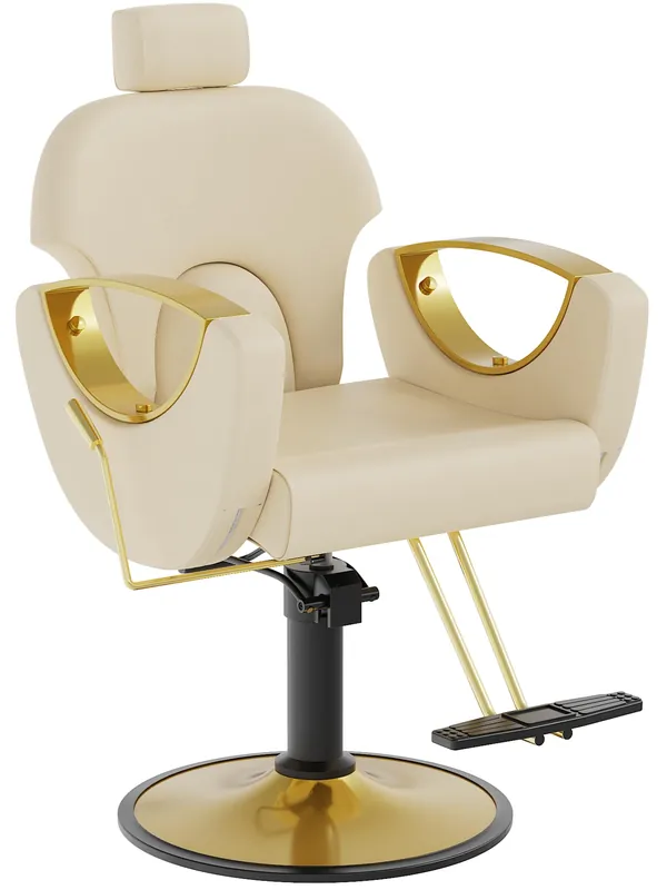 LOUVIXA Barber Chair, Salon Chair for Hair Stylist, Height Adjustable Hydraulic Hair Reclining Salon Chairs, 360 Degrees Rotation, Multi-Function Shampoo Chair for Barbershop (Beige)