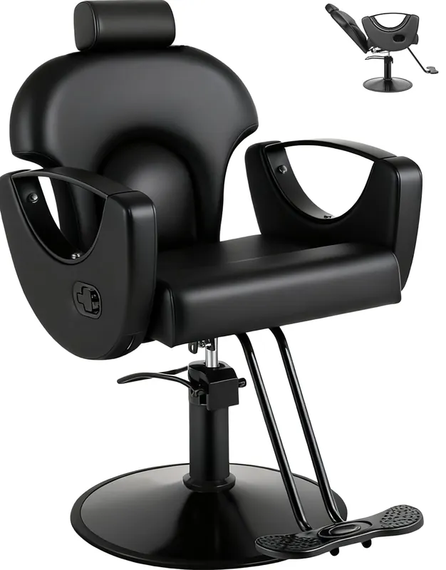 MIMWOW Salon Chair, Reclining Salon Chair for Hair Stylist, Barber Chair with Heavy Duty Hydraulic Pump, Hair Chairs Tattoo Braiding Beauty Spa Equipment, All Cool Black