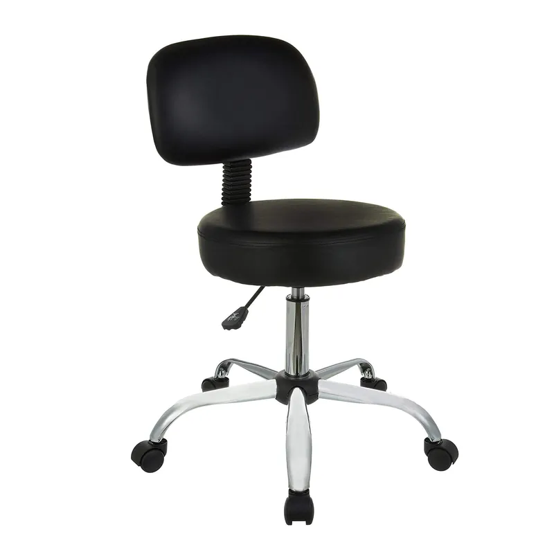 Amazon Basics Multi-Purpose Drafting Spa Bar Stool with Back Support, Upholstered, and Wheels, Black, 22.72"D x 22.72"W x 37.8"H
