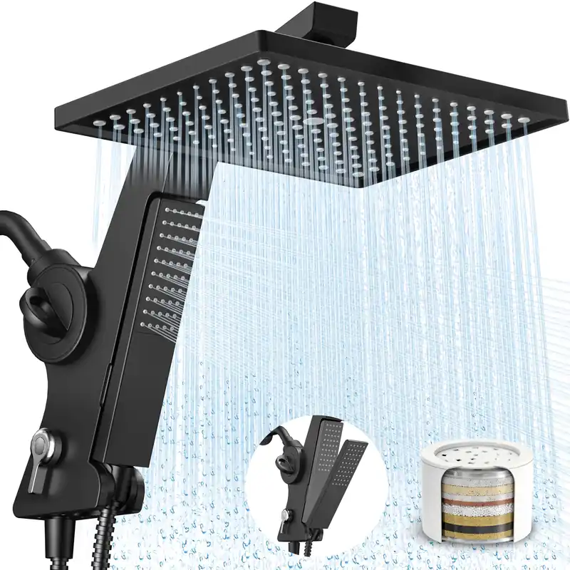 MakeFit Filtered Rain Shower Head with Handheld Combo High Pressure 12‘‘ Rainfall Shower Heads & Hidden Detachable Wand Dual Showerhead Water Softener for Hard Water Easy Filter Replacement