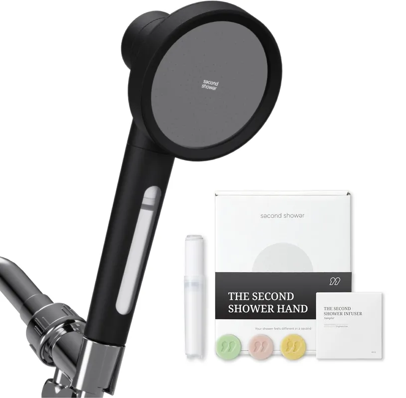 SecondShower Filtered Shower Head with Handheld for Hard Water - NSF Certified 99.9% Chlorine Removal, High Pressure, Korean Vitamin C Filter for Soft Skin & Hair (Matte Black)