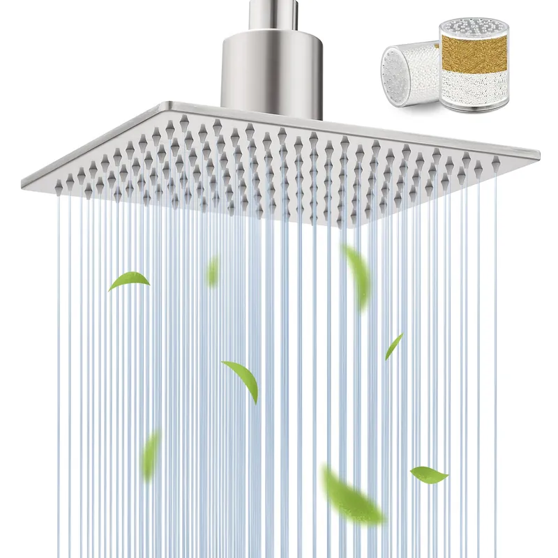 Filtered Shower Head for Hard Water, All-Metal High Pressure Rain Showerhead with 2 Premium Filters, Removes Chlorine & Harmful Substances, Adjustable Replacement, Brushed Nickel