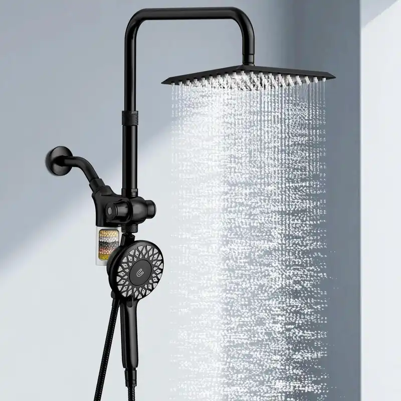 KAIYING Dual Shower Heads with Handheld Spray Combo, Magnetic Filtered Showerhead, Bathroom High Pressure Rainfall Shower Head and Handle Set with Filter for Hard Water, 79" Long Hose (Matte Black)