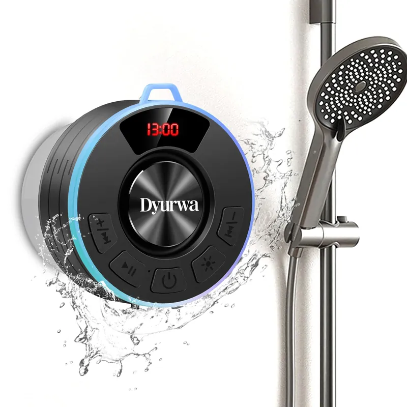 Certified IPX7 Waterproof Shower Bluetooth Speaker, Portable Shower Speaker Loud Clear Sound with Suction Cup, Wireless Portable for Bathroom, Hook Clip, Built-in Mic, 10H Playtime, Great Gift Idea