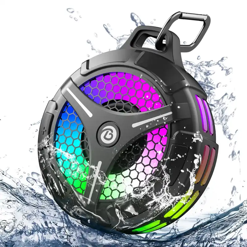 bondidea Waterproof Bluetooth Shower Speaker with Suction Cup, IPX7 Bathroom Speaker, 15W Loud Stereo Sound, Deep Bass, TWS Pairing, RGB Lights, Portable Speaker Gift for Men & Women