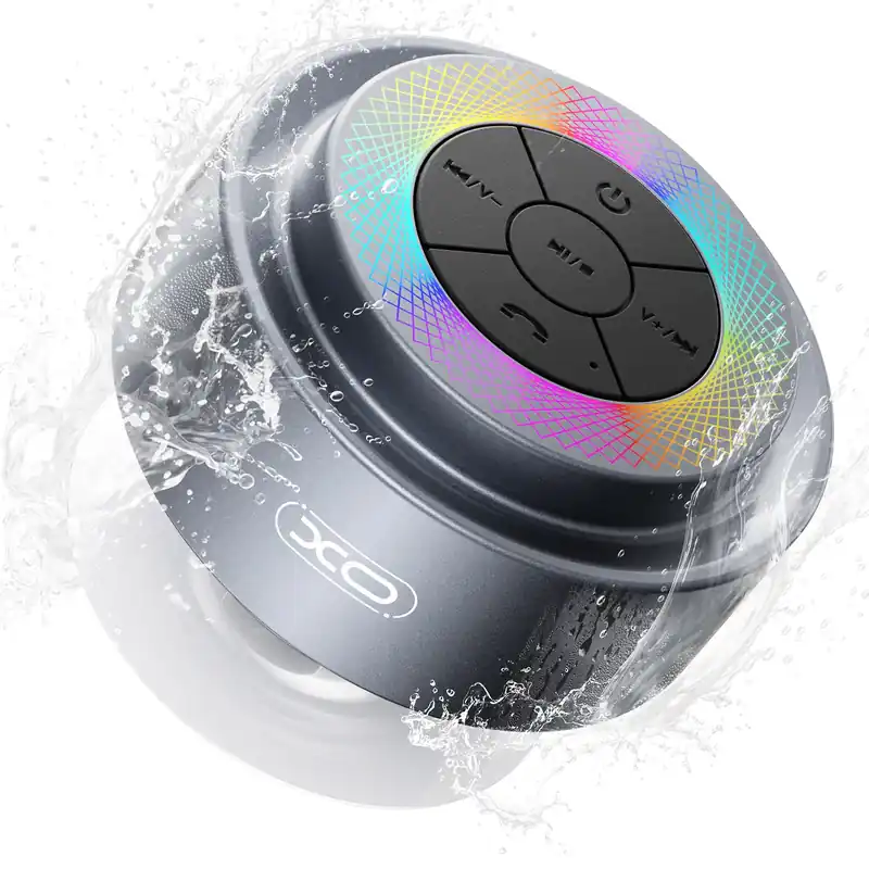 Bluetooth Shower Speaker,XO Portable Shower Speakers IP67 Waterproof with Suction Cup,Built-in Mic and Dynamic LED Lights,Handsfree Wireless Speaker for Bathroom, Party, Beach