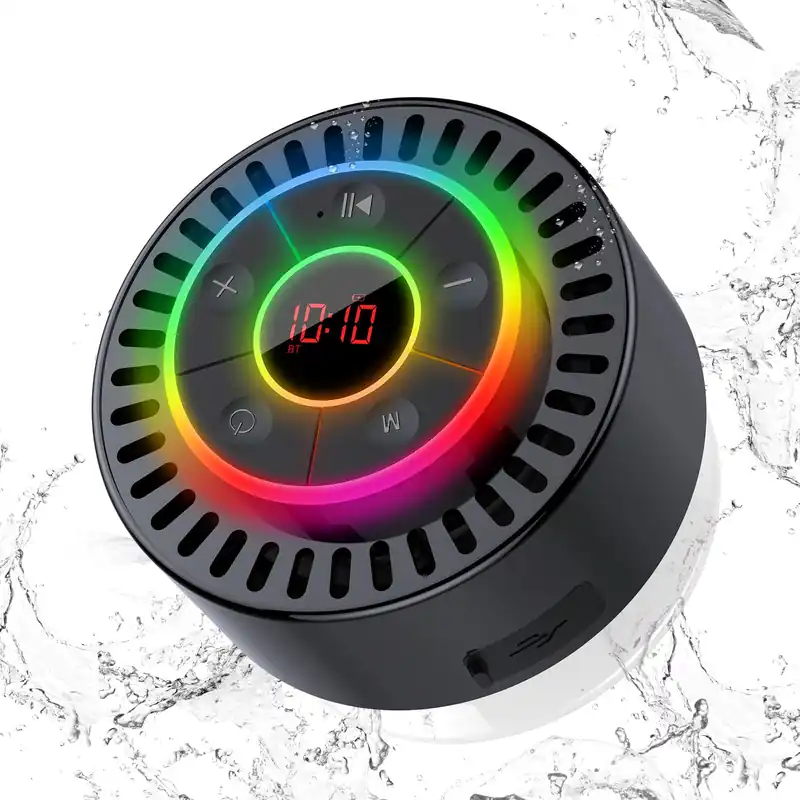 ZHINDVIS Bluetooth Speaker, Shower Speaker IPX7 Waterproof, Speakers Bluetooth Wireless with Rich Bass, Portable Speaker with LED Light, Suction Cup,8H Playtime