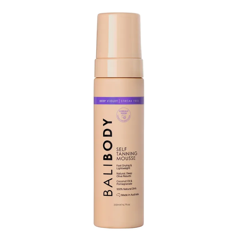 Bali Body Deep Violet Self Tanning Mousse – Self Tanner Mousse Violet-Based Formula for Dark, Fake Tan with Olive Undertones – Hydrating, Sunless Tanner for Sensitive Skin – 200ml / 6.7fl oz