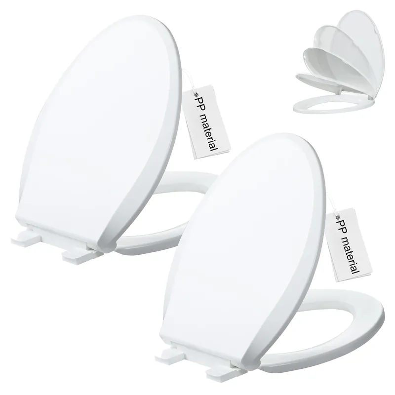 Angol Shiold 2-Pack Elongated Toilet Seat Soft Close & Quick Release, White Plastic Toilet Seats Cover Rust-Proof(18.5",Modern)