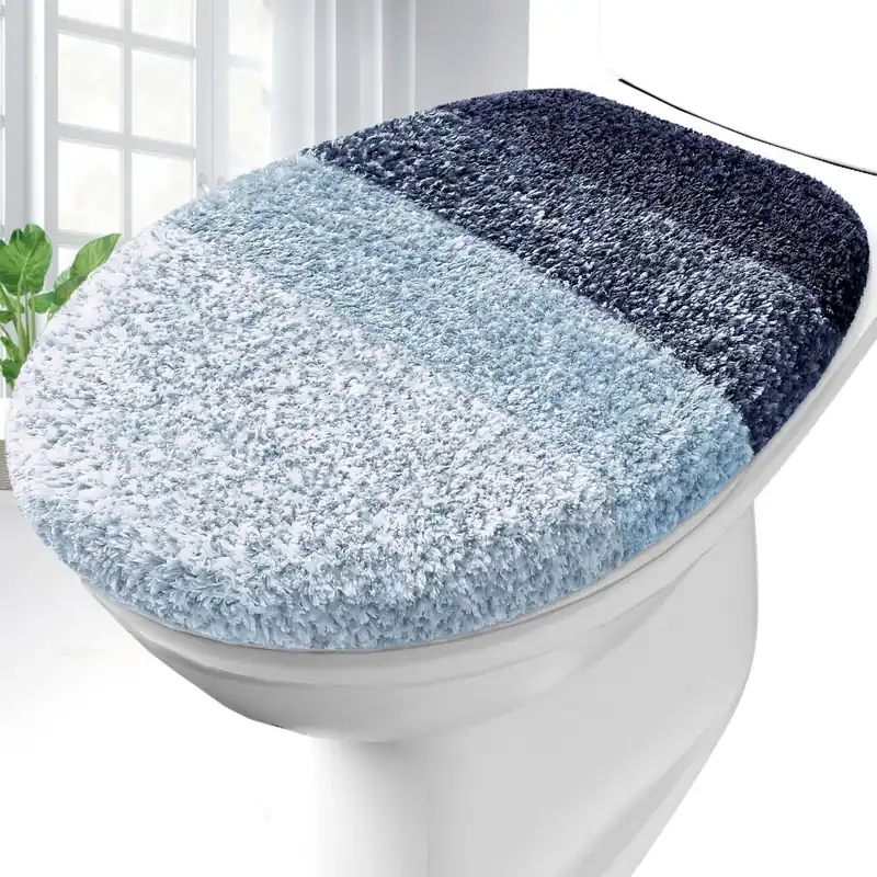 OLANLY Soft Microfiber Bathroom Toilet Lid Cover, Machine Washable Covers, 17.5x15, Stays in Place Rubber Backing, Fits Most Round, Elongated and Oblong Lids, Accessories Decor, Airy Blue