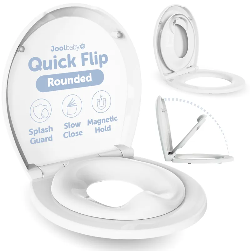 Jool Baby Quick Flip Toilet Seat with Built-in Potty & Splash Guard for Toddler Training, Slow Close (Round)