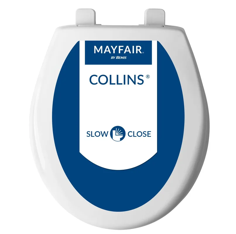 Mayfair Collins Slow Close Toilet Seat, Durable Plastic Seat with Extra Stability Bumpers and Secure Hinges, Made in USA, Round, White