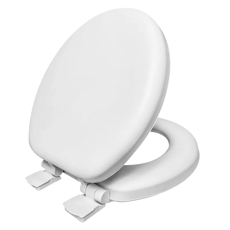 Plexon Soft Cushioned Toilet Seat, Round White, Slow-Close Lid and Seat, Quick-Release Hinges, Easy To Clean and Change, No Tools Required, Stain-Resistant, Durable Vinyl with Wood Core