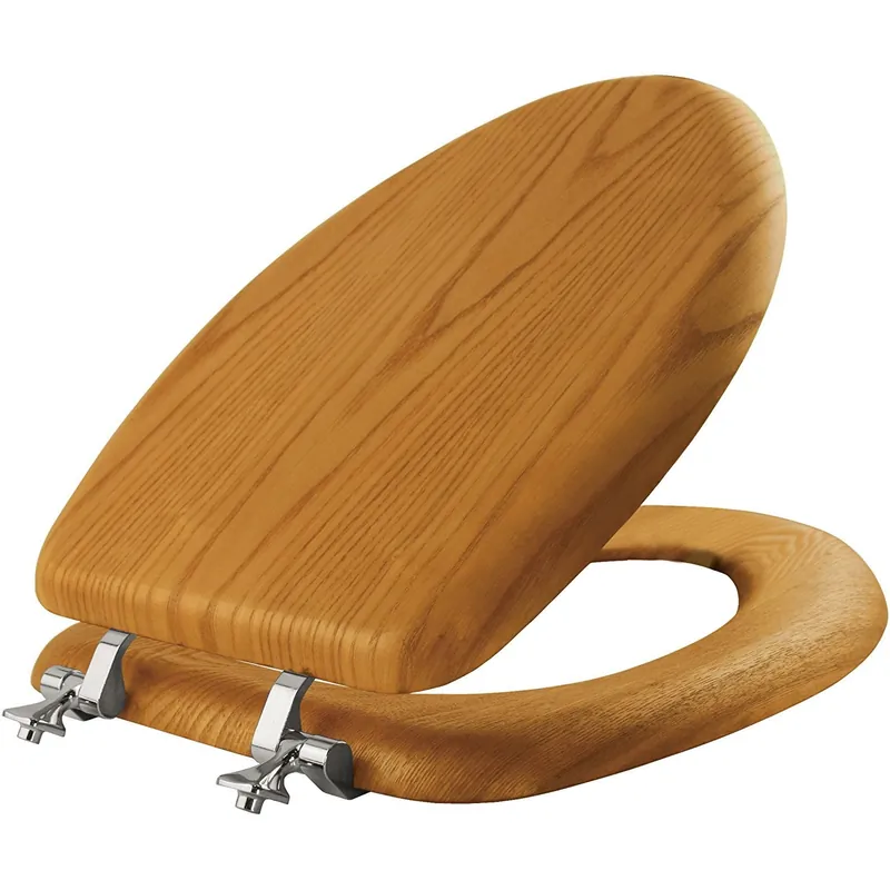 Mayfair Natural Oak Veneer Toilet Seat with Chrome Hinges, Elongated, Wood